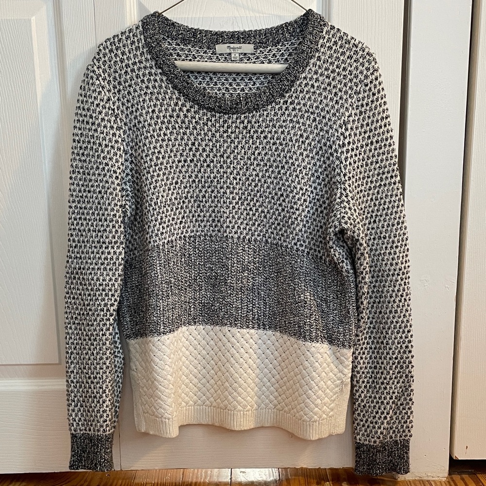 Madewell Black and Cream Crew Neck Sweater